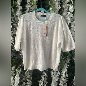 White Short Sleeve Knit Sweater
